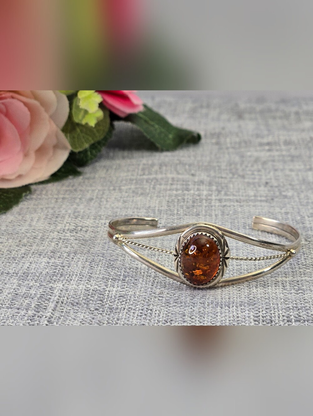 Baltic Amber Gemstone 925 Sterling Silver valentine's day Bracelet Cuff RM-25